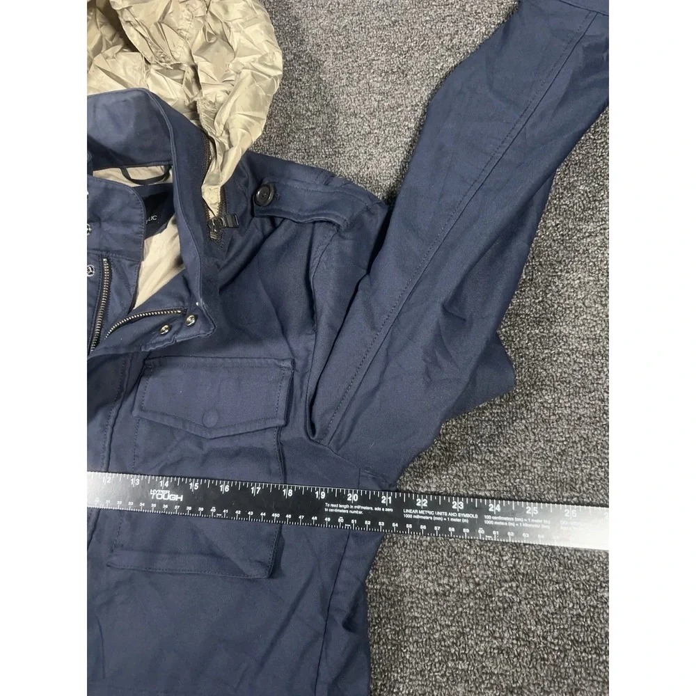 Banana Republic Jacket Medium Navy Utility Chore Field Stowaway Hood Waterproof